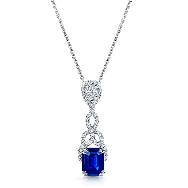 Simple Silver Necklace with Large Pendant-18ct White Gold Sapphire and Diamond Drop Fancy Pendant