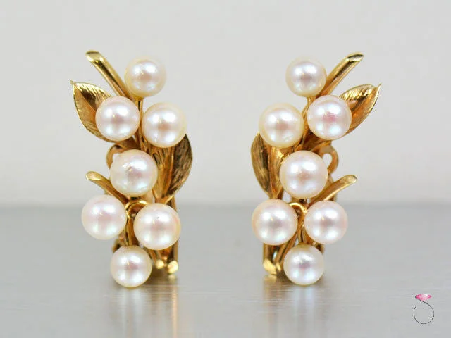 Elegant Pearl Earrings for Bridesmaids-Ming's Hawaii White Akoya Pearls Clip Earrings in 14K yellow gold