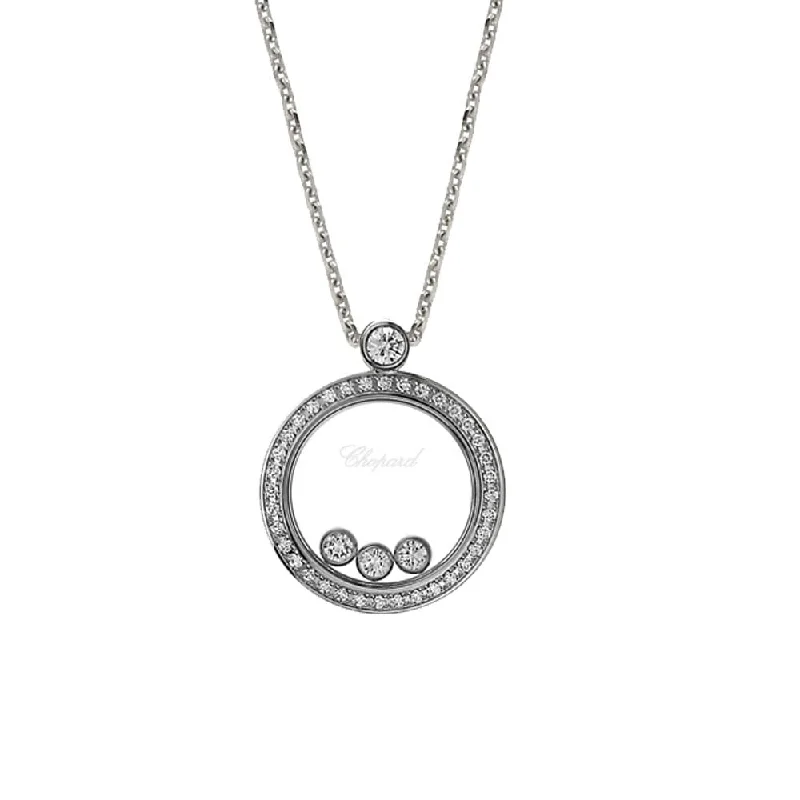 Fashionable Silver Necklace for Women-Happy Diamonds Themes 18ct White Gold Diamond Bezel Round Pendant