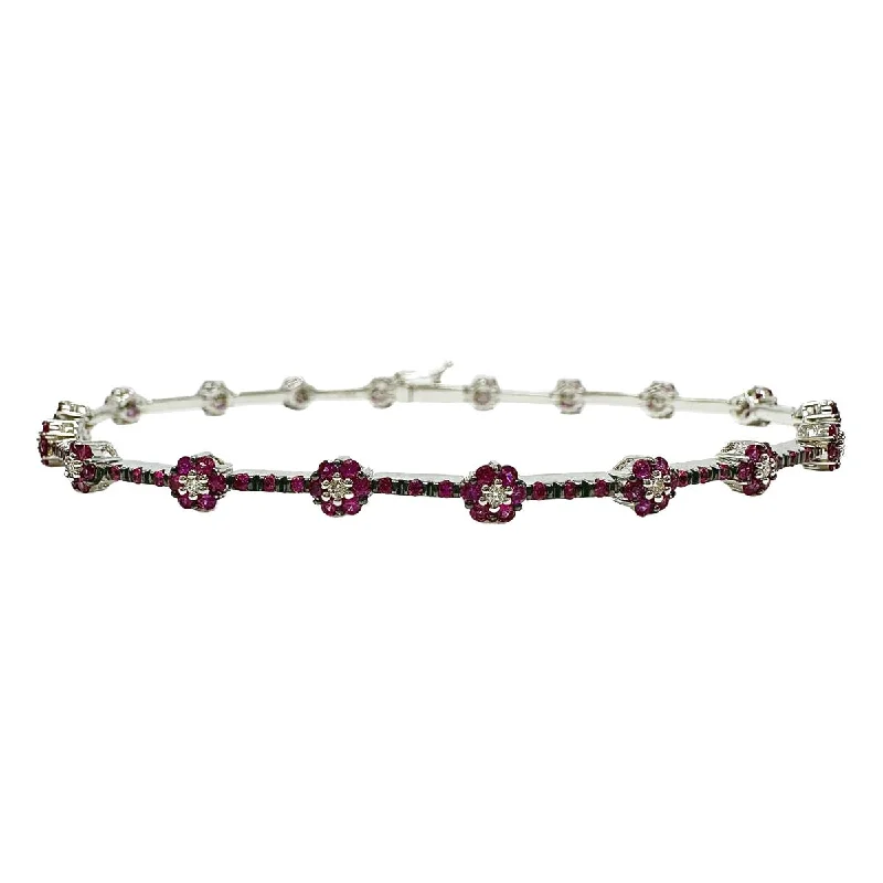 Personalized Name Bracelet with Heart Charm-Natasha 18K White Gold Bracelet with 162 Rubies and 18 Diamonds