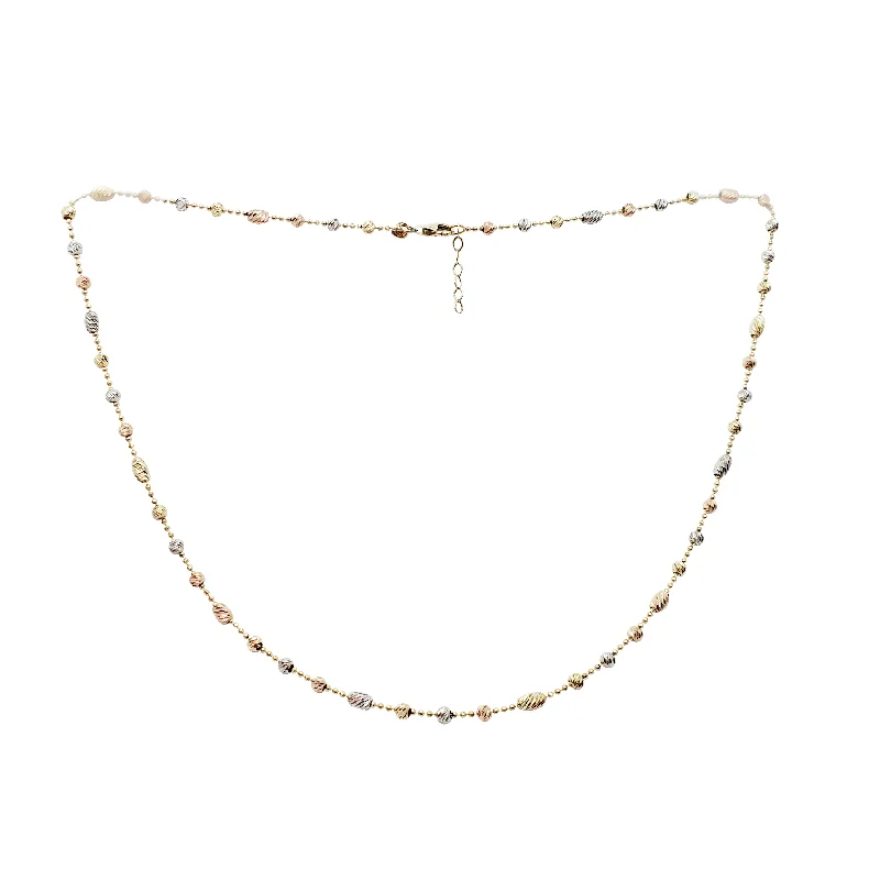 Simple Gold Necklace with Small Pendant-Tricolor Moon Cut Round & Oval Ball Chain (14K)