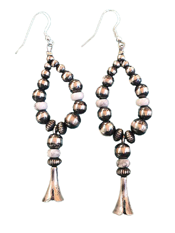 Crystal Earrings for Casual Wear-Navajo Pearl + Conch Loop Earrings with Dangle Blossom