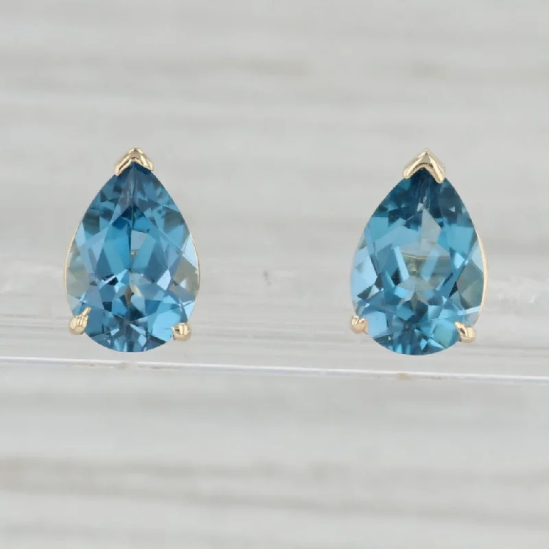 Classic Gold Drop Earrings-4.70ctw London Blue Topaz Teardrop Stud Earrings 14k Gold Pear Solitaire Studs