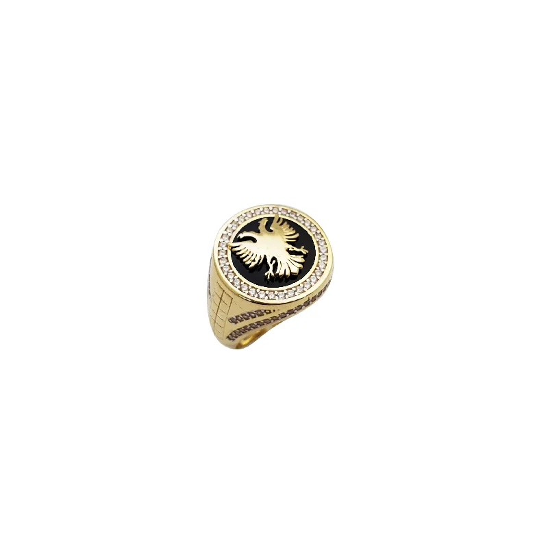 Personalized Anniversary Ring with Birthstone-Round Cubic Zirconia Albanian Eagle Ring (14K)