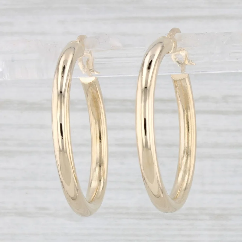 Modern Silver Hoop Earrings-Round Hoop Earrings 14k Yellow Gold Snap Top Pierced Hoops