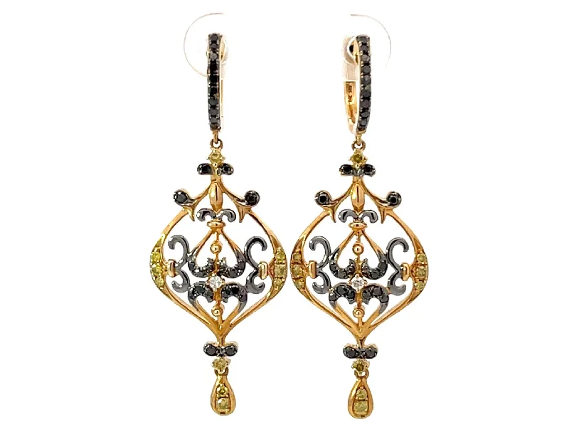 Trendy Earrings for Daily Wear-Dangly Black Onyx Diamond Earrings 14k Yellow Gold