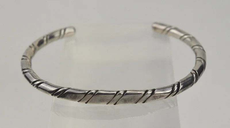 Simple Silver Bangle Set with Minimalist Charms-Twisted Sterling Silver Bangle Bracelet