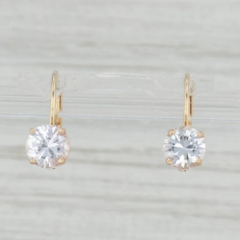 Personalized Birthstone Drop Earrings-1.56ctw White Sapphire Earrings 14k Yellow Gold Leverback Round Solitaire Drops