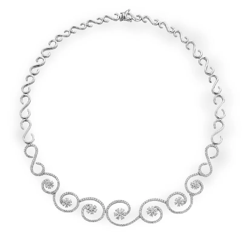 Statement Necklace with Large Gemstones-18ct White Gold Diamond Swirl Link Necklace