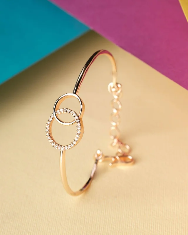 Simple Silver Bangles with Delicate Engraving-Rose gold AD Stud Bangle