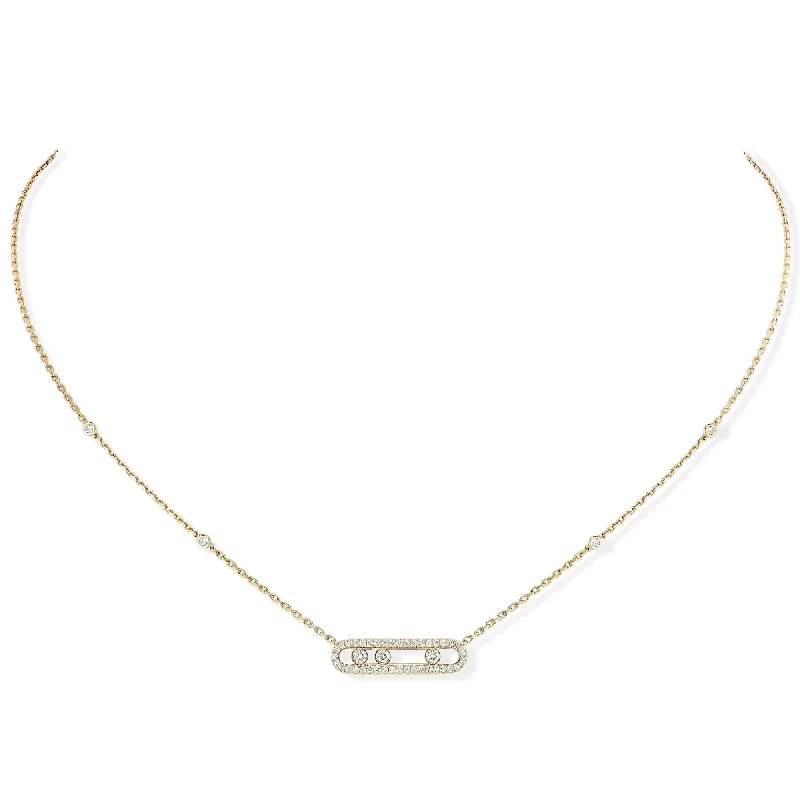 Long Pendant Necklace for Casual Style-18ct Yellow Gold Baby Move Three Diamond And Pave Set Diamond Necklace