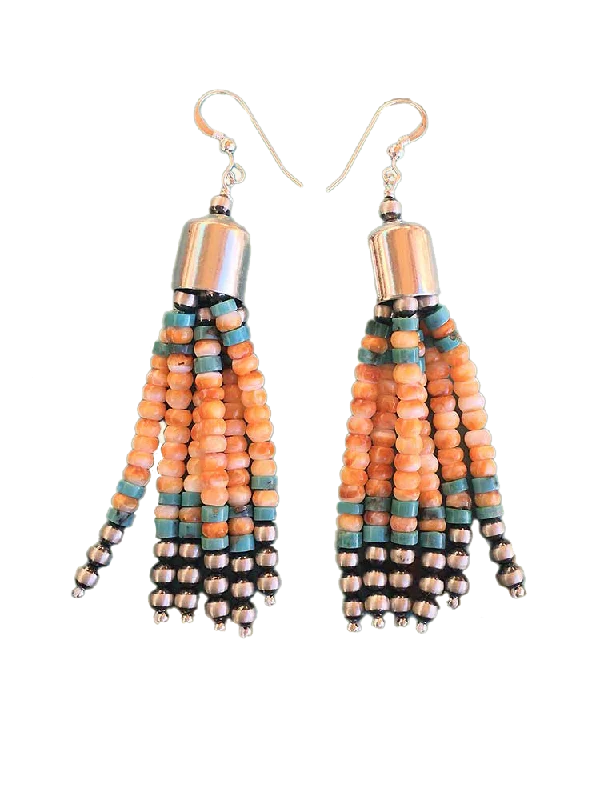 Simple Silver Drop Earrings-Tassel Earrings, Multicolor Beads