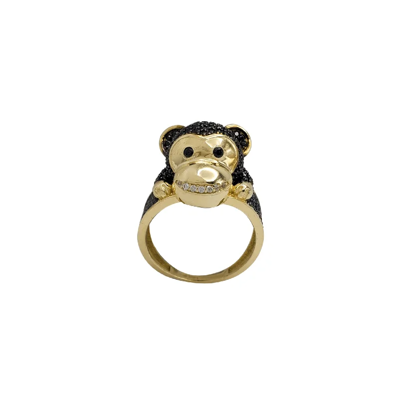 Simple Silver Ring with Custom Birthstone for Mom-Iced-Out Monkey Ring (14K)