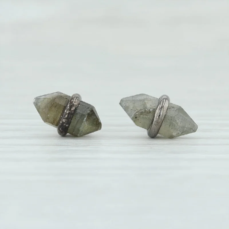 Vintage Boho Earrings for Festivals-New Labradorite Crystal Stud Earrings Sterling Silver Pierced