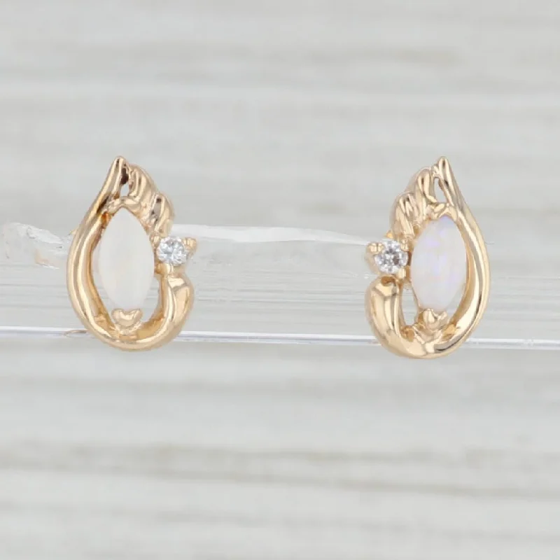 Elegant Bridal Earrings for Wedding Day-Lab Created Opal Cubic Zirconia Stud Earrings 10k Yellow Gold Teardrop Studs