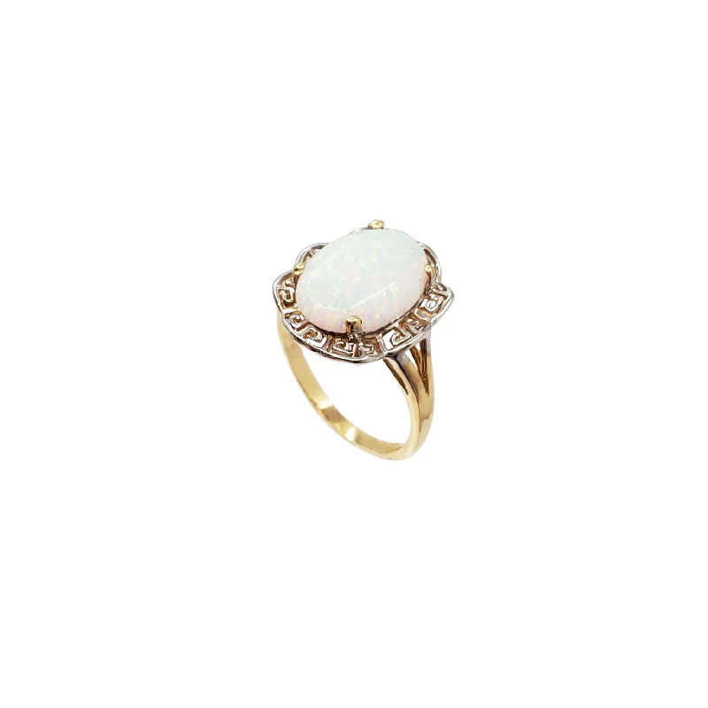 Elegant Diamond Ring for Proposal-Greek Key Opal Ring (14K)