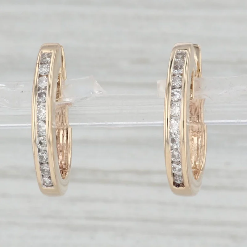 Vintage Gemstone Earrings for Women-0.32ctw Diamond Hoop Earrings 14k Yellow Gold Hinged Snap Top Hoops