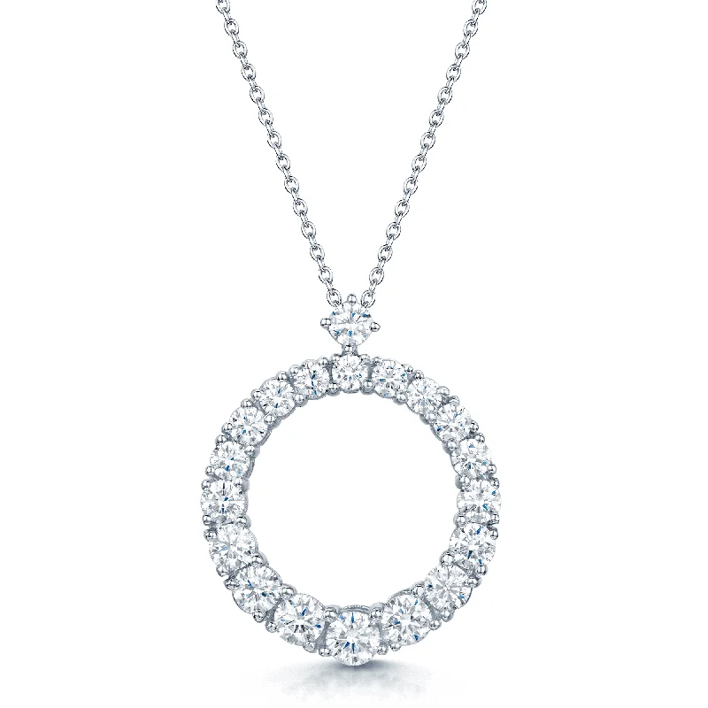 Luxury Gold Necklace for Brides-18ct White Gold Round Brilliant Cut Graduated Diamond Open Circle Pendant