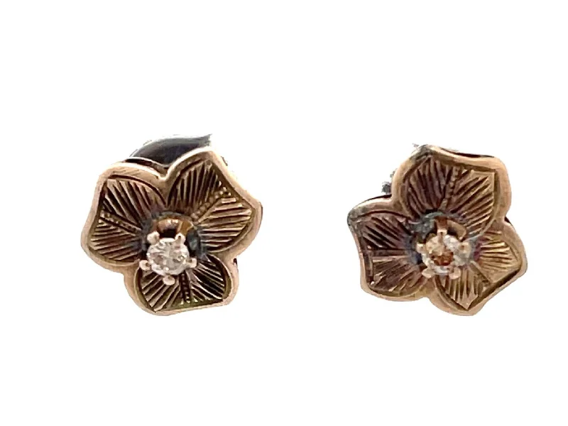 Large Dangle Earrings for Women-Victorian 3 Petal Floral Diamond Earrings in 14k Chocolate Gold