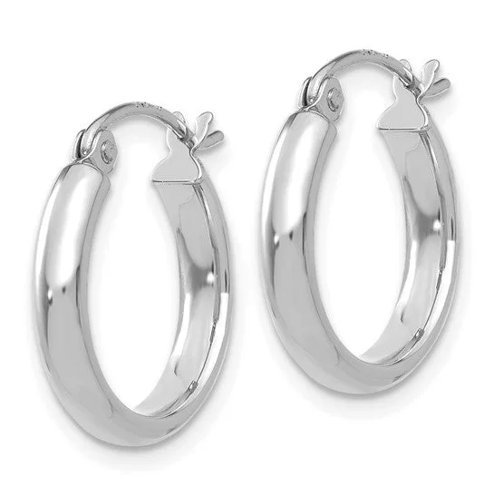 Luxury Gold Earrings for Weddings-14K White Gold Polish 15mm Tube Hoop Earrings