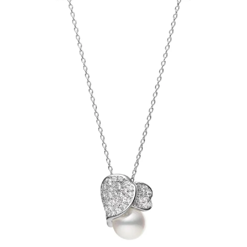 Layered Necklace with Pearls for Formal Look-18ct White Gold Les Petales Place Vendome Cultured Pearl & Diamond Pendant