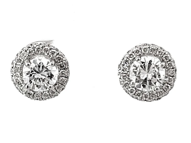 Wedding Earrings with Pearls and Diamonds-1.07 Brilliant Diamond Halo Diamond Stud Earrings 18k White Gold