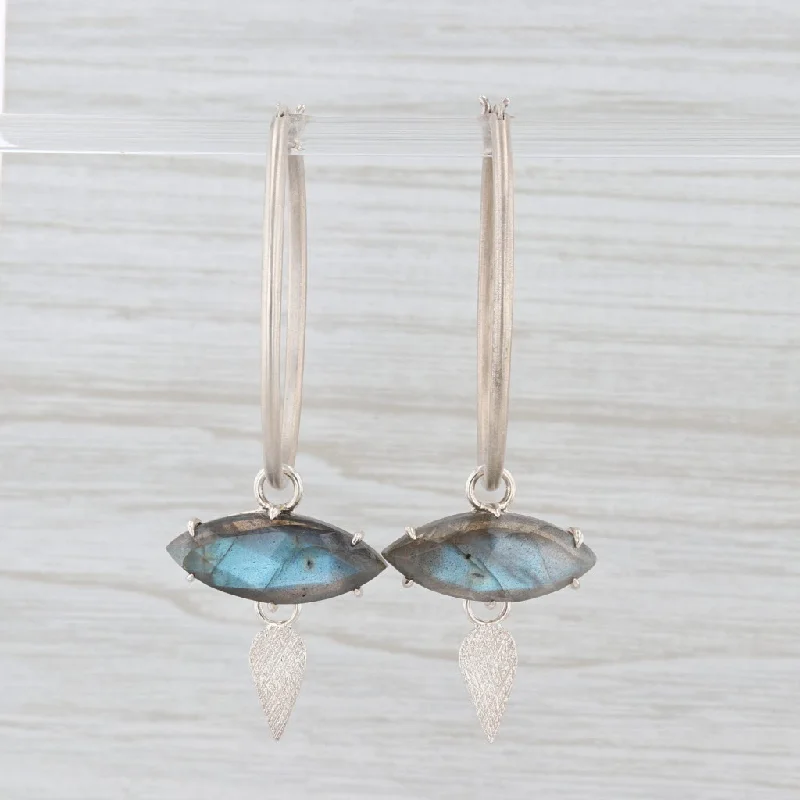 Simple Gold Drop Earrings for Work-New Nina Nguyen Hoop Charm Drops Earrings Sterling Silver Labradorite Statement