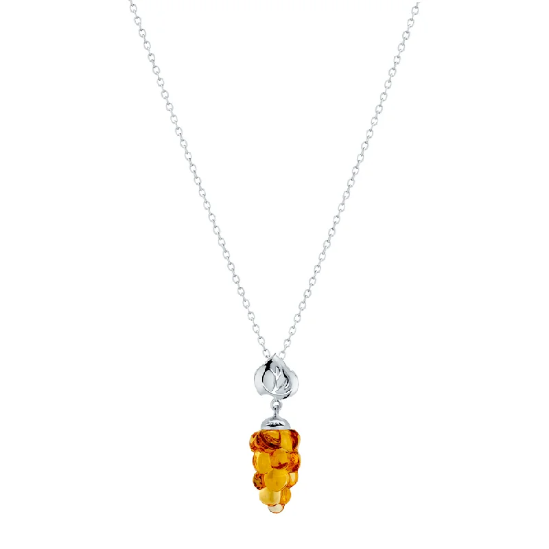 Trendy Geometric Necklace for Casual Style-Vigne Amber Crystal & Silver Pendant