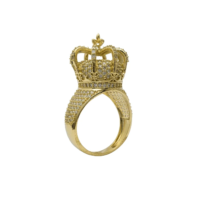 Classic Gold Ring with Sapphire Center Stone-Zirconia King's Crown Ring (14K)