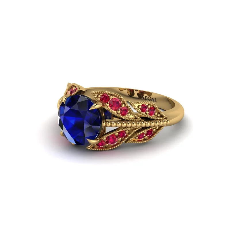 Simple Gold Band with Diamond for Engagement-Sapphire Majestic Leaf Gold Engagement Ring - Makenna No. 58