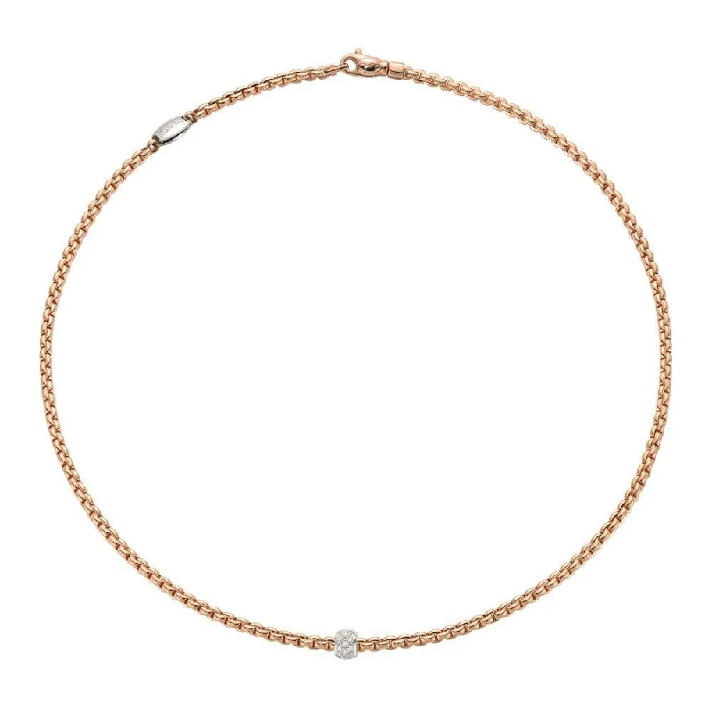 Designer Crystal Necklace for Fashion-Eka 18ct Rose Gold Slim Collarette With White Gold Diamond Set Rondel