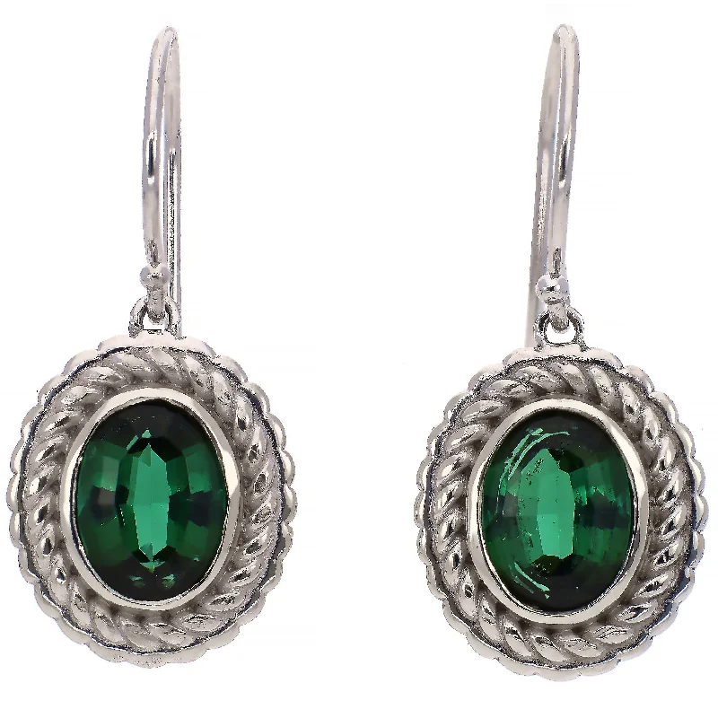 Sparkling Gemstone Earrings for Parties-14K White Gold Oval Green Tourmaline Earrings