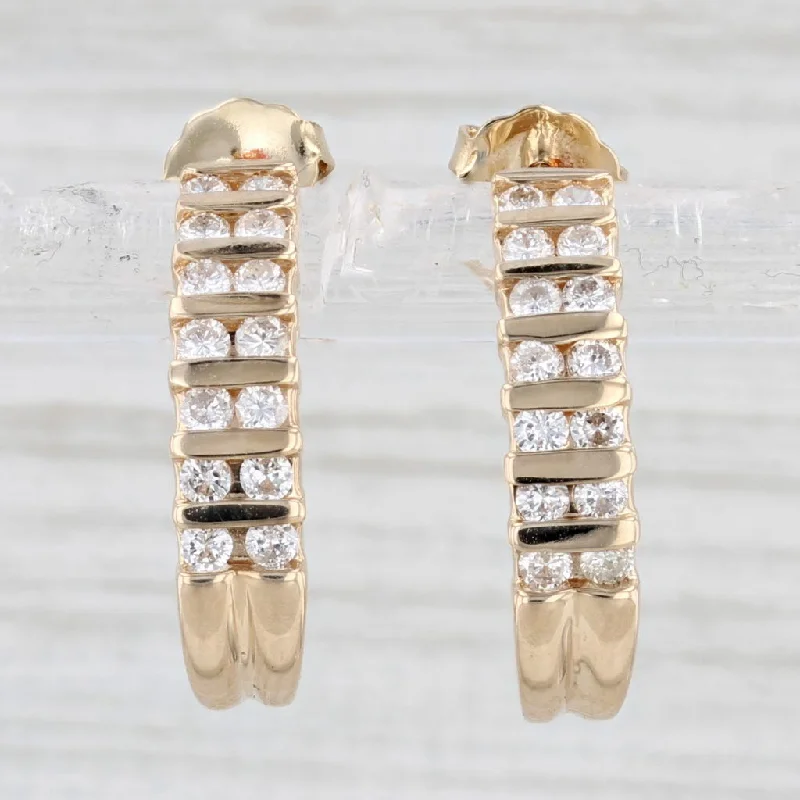 Custom Name Earrings for Women-0.60ctw Diamond J-Hook Earrings 14k Yellow Gold Pierced Drops