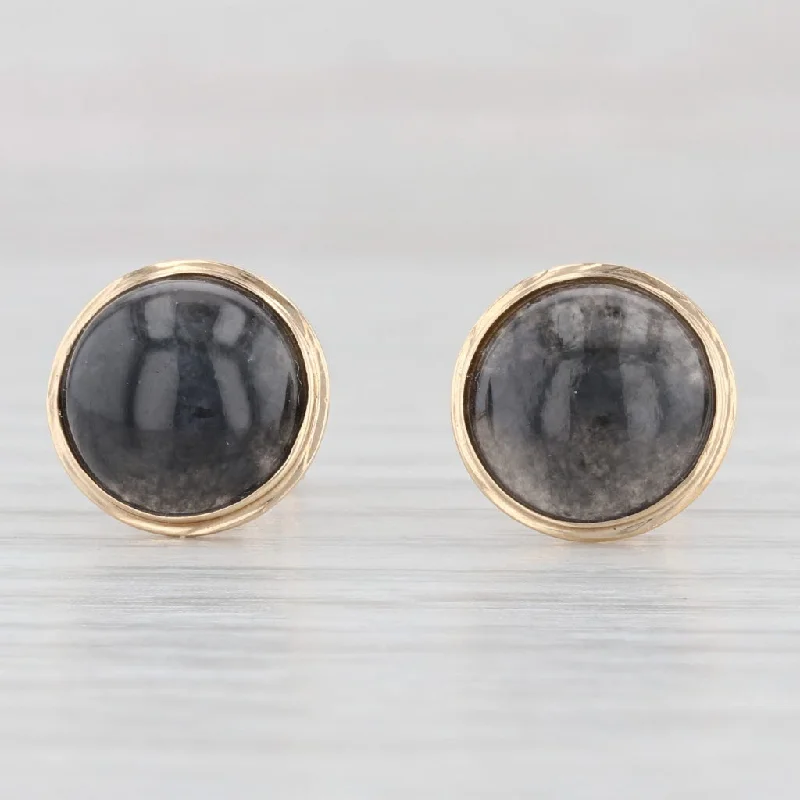 Elegant Crystal Earrings for Bridesmaids-Black Ornamental Stone Stud Earrings 14k Yellow Gold Pierced Round Studs