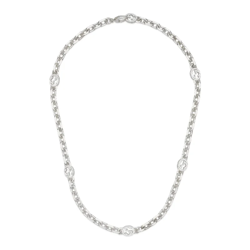 Luxury Necklace with Aquamarine Stone-Gucci Interlocking Polished Sterling Silver 50cm Necklace