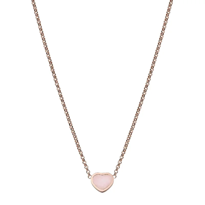 Layered Gold Necklace with Personalized Charms-18ct Rose Gold My Happy Hearts Pink Opal Pendant