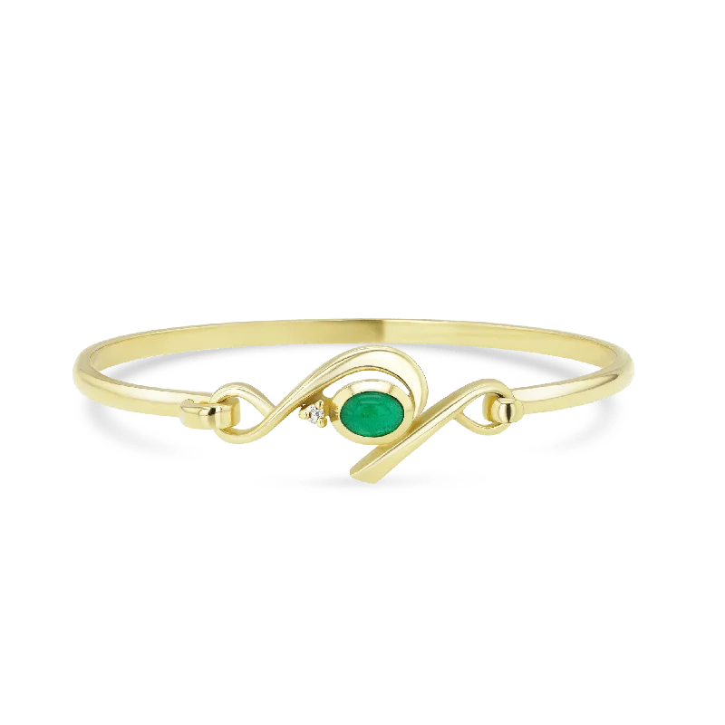 Personalized Gold Bangles with Family Engraving-Waves Emerald Bangle