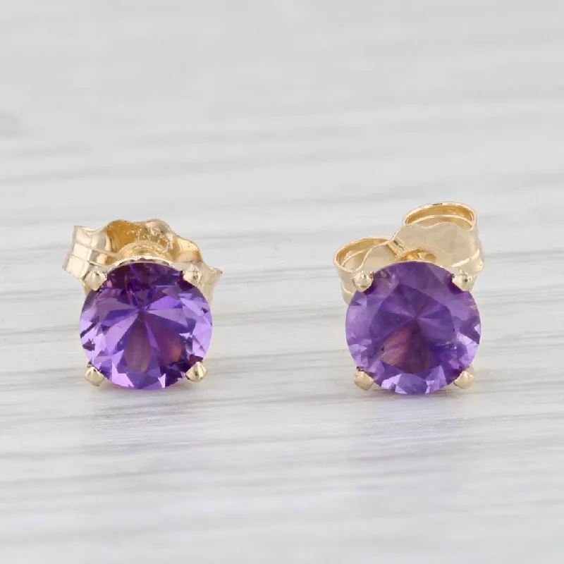 Large Silver Hoop Earrings-0.75ctw Round Amethyst Stud Earrings 14k Yellow Gold