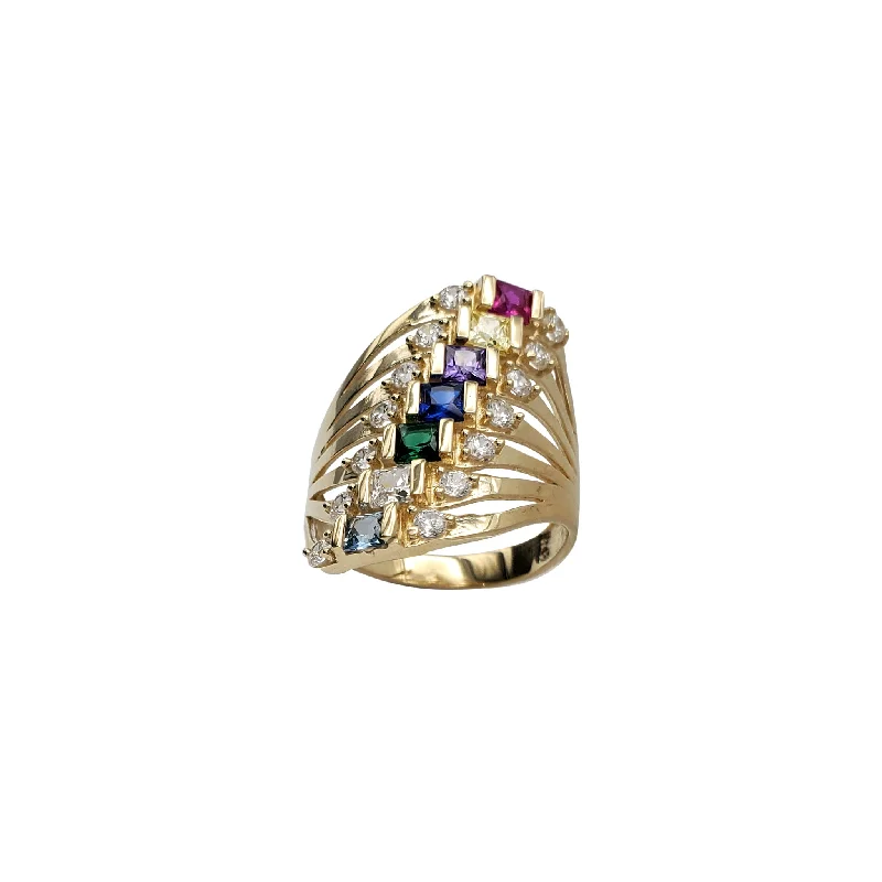 Personalized Heart-Shaped Ring for Loved Ones-Zirconia Multicolor Semanario 7 Row Lady Ring (14K)