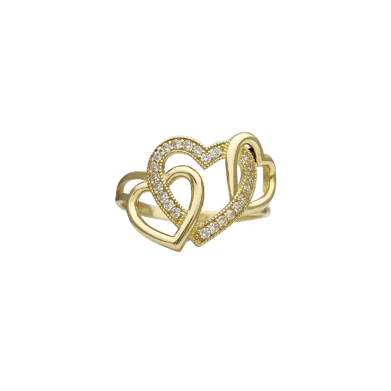 Personalized Stackable Ring Set for Women-Three-Heart Interlocked Ring (14K)