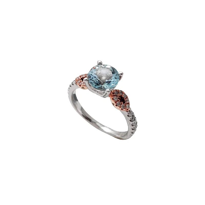 Customizable Wedding Band with Diamond and Ruby-Diamond Pave & Blue Topaz Engagement Ring (10K)