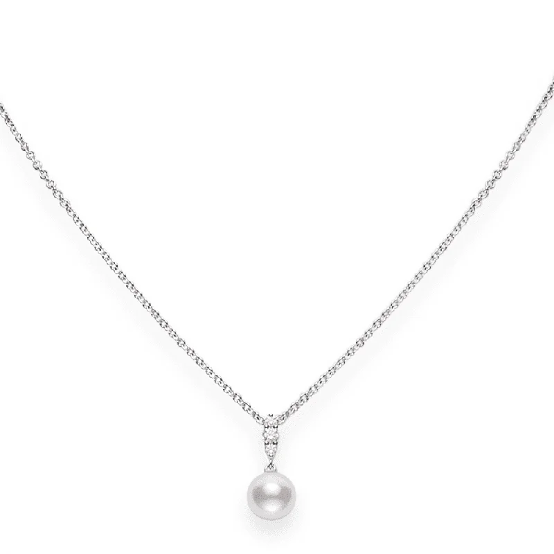 Designer Crystal Necklace for Fashion-Morning Dew 18ct White Gold Pearl & Diamond Pendant