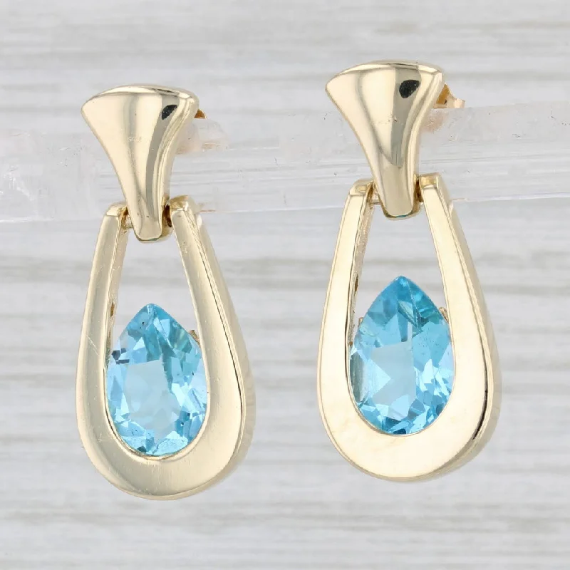 Handmade Pearl Earrings-4.60ctw Blue Topaz Dangle Earrings 14k Yellow Gold Pierced Drops