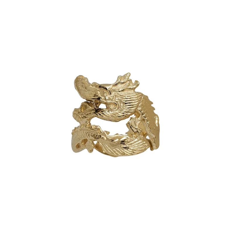 Custom Ring with Engraved Message for Anniversary-Textured Coiled Dragon Ring (14K)