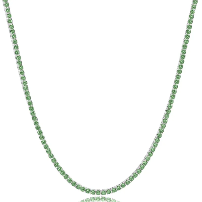 Trendy Beaded Necklace for Women-Green Zirconia Tennis Necklace (Silver)