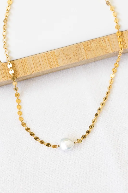 Simple Rose Gold Necklace with Pendant-Coin Pearl City Necklace