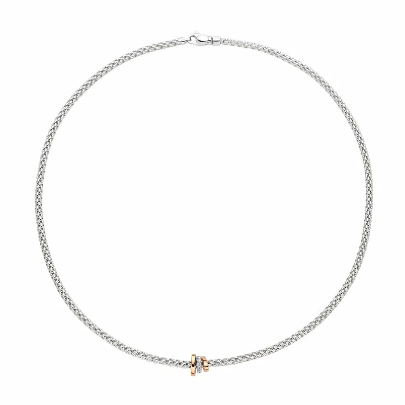 Simple Heart Necklace for Brides-Prima 18ct White Gold Necklace With Multi-Tone Diamond Set And Plain Rondels