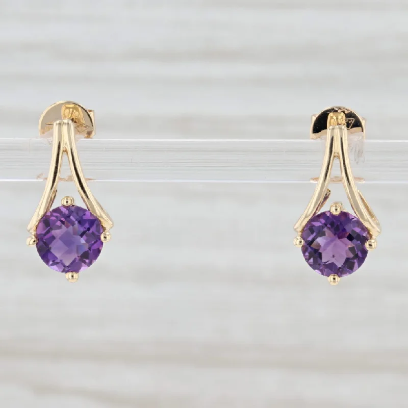 Gold Earrings with Pearls and Gems-New 1.50ctw Amethyst Drop Earrings 14k Yellow Gold February Birthstone