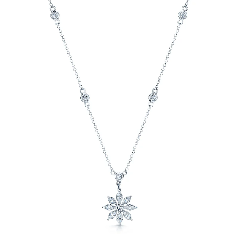 Elegant Blue Sapphire Necklace for Brides-18ct White Gold Diamond Set Daisy Pendant