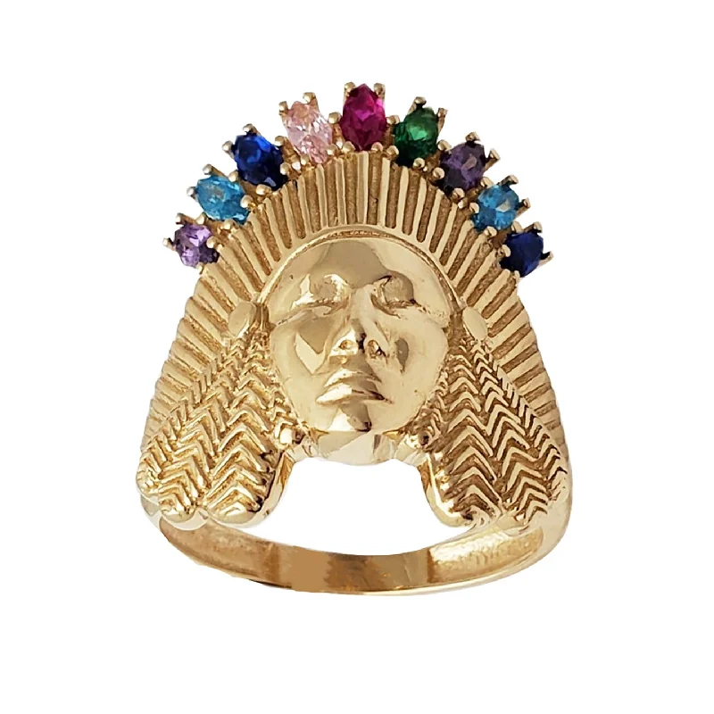 Personalized Stackable Ring Set for Women-Zirconia Multi-color Chief Indian Head Ring (14K)